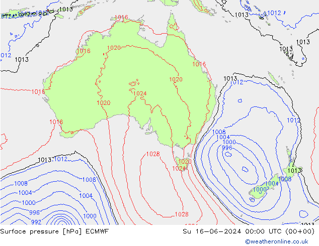 Bodendruck ECMWF So 16.06.2024 00 UTC