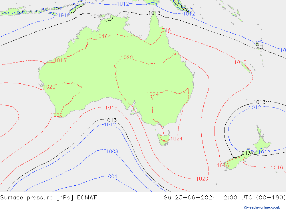 Atmosférický tlak ECMWF Ne 23.06.2024 12 UTC