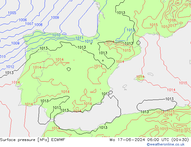 pressão do solo ECMWF Seg 17.06.2024 06 UTC