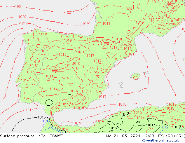 Atmosférický tlak ECMWF Po 24.06.2024 12 UTC