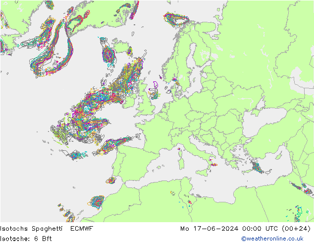 Isotachs Spaghetti ECMWF Mo 17.06.2024 00 UTC
