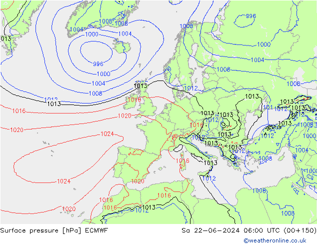 Presión superficial ECMWF sáb 22.06.2024 06 UTC