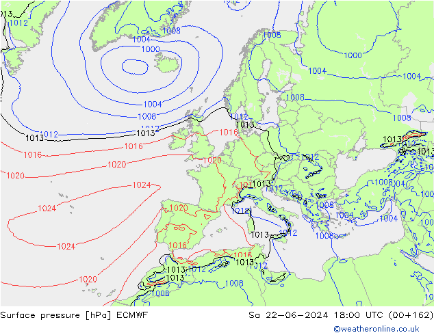 Presión superficial ECMWF sáb 22.06.2024 18 UTC
