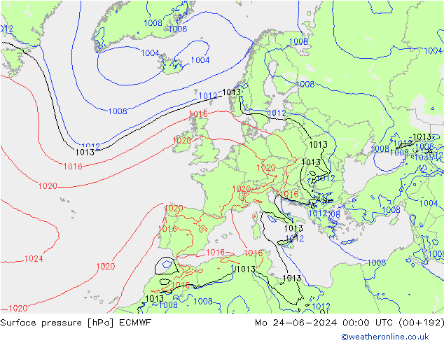 Yer basıncı ECMWF Pzt 24.06.2024 00 UTC