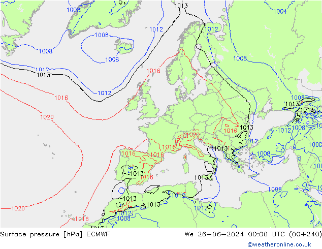 Luchtdruk (Grond) ECMWF wo 26.06.2024 00 UTC