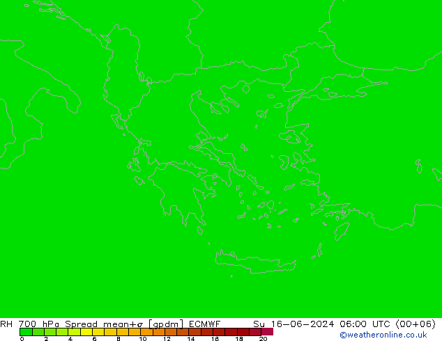 Humidité rel. 700 hPa Spread ECMWF dim 16.06.2024 06 UTC