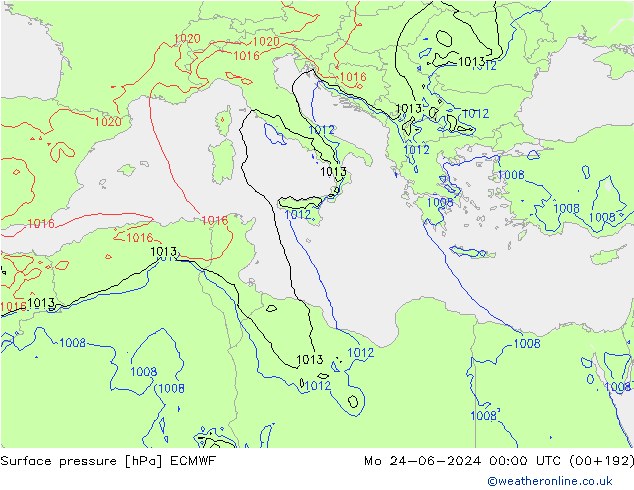приземное давление ECMWF пн 24.06.2024 00 UTC