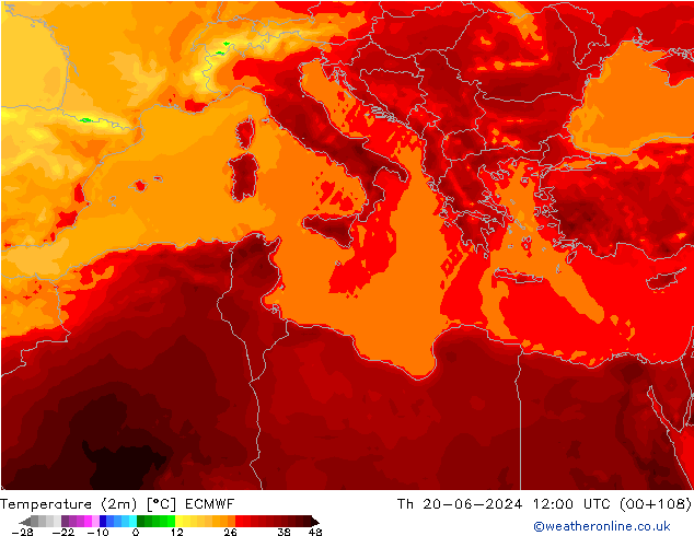 Sıcaklık Haritası (2m) ECMWF Per 20.06.2024 12 UTC