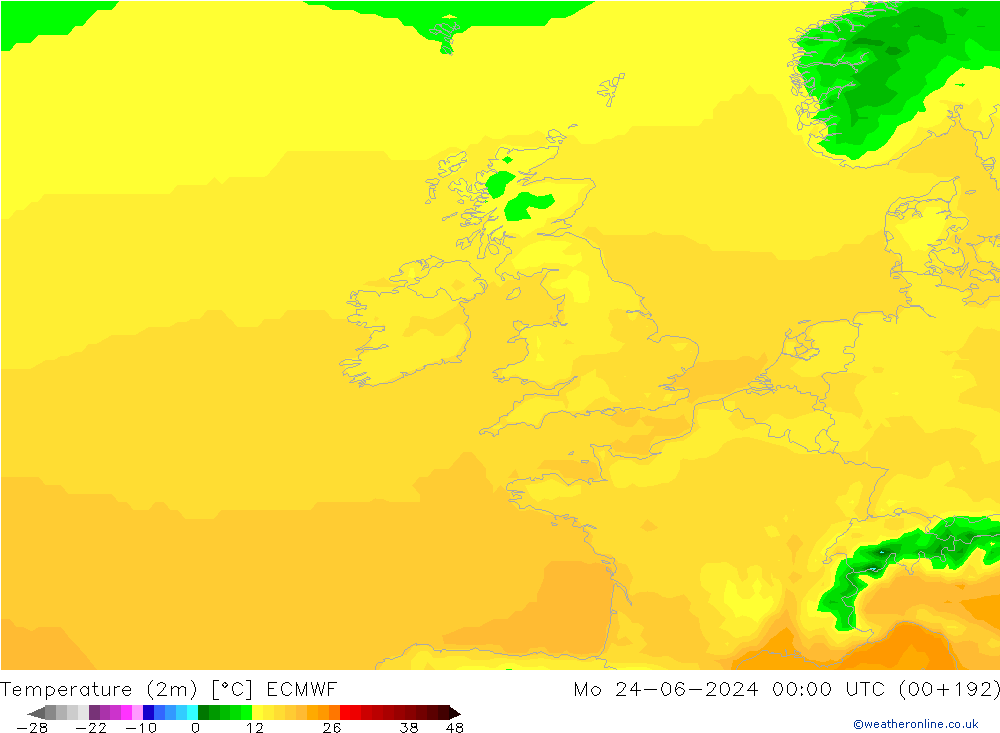 Temperature (2m) ECMWF Po 24.06.2024 00 UTC