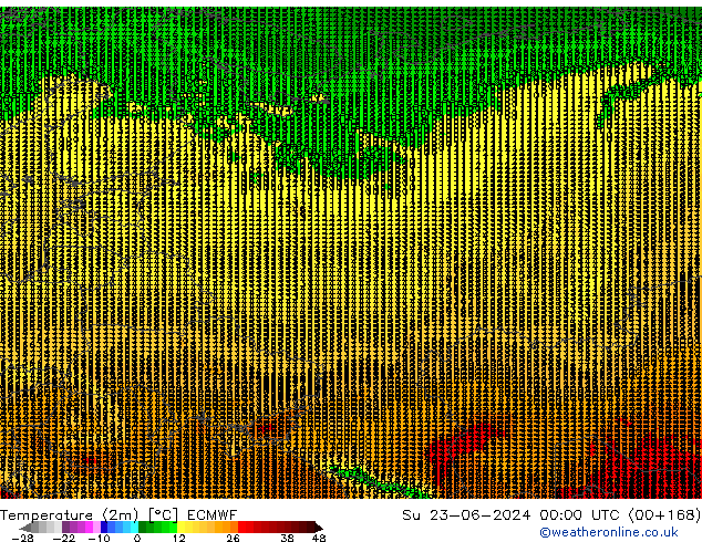 Temperatuurkaart (2m) ECMWF zo 23.06.2024 00 UTC