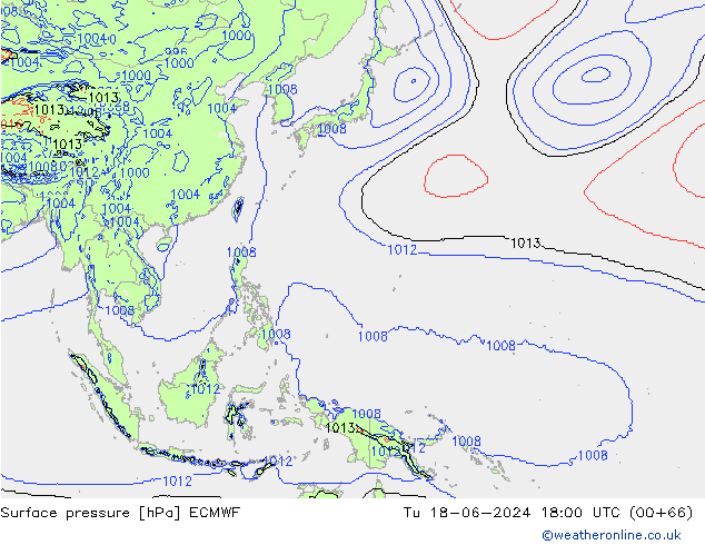 Pressione al suolo ECMWF mar 18.06.2024 18 UTC