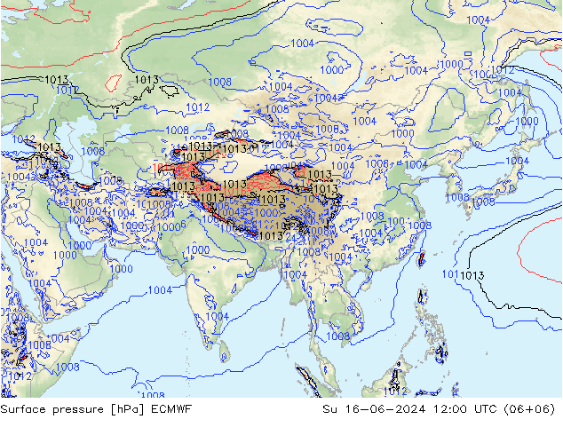 Luchtdruk (Grond) ECMWF zo 16.06.2024 12 UTC