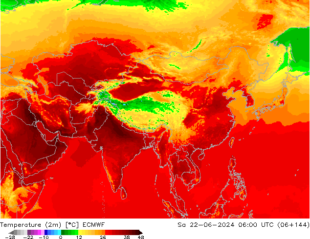 Temperature (2m) ECMWF So 22.06.2024 06 UTC