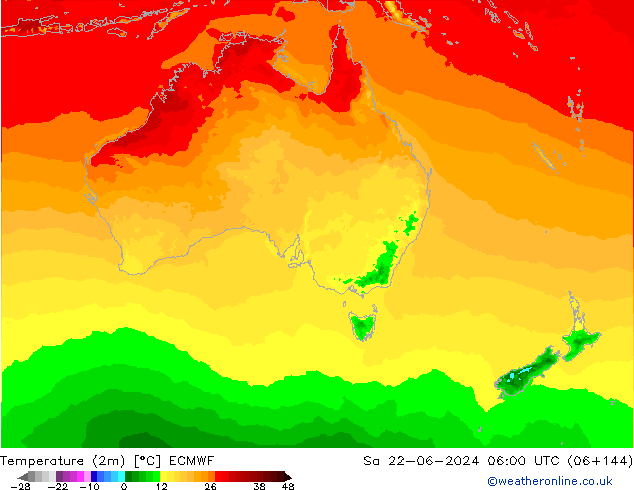 Sıcaklık Haritası (2m) ECMWF Cts 22.06.2024 06 UTC
