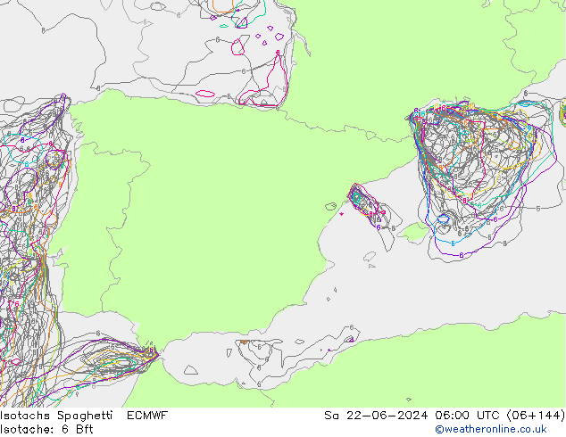 Isotachs Spaghetti ECMWF  22.06.2024 06 UTC
