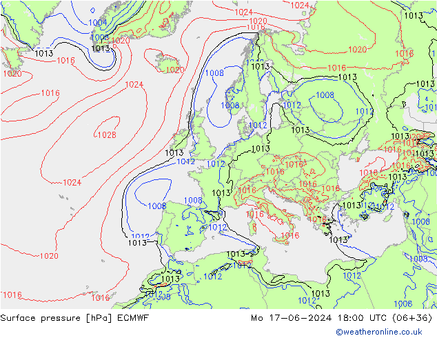 Atmosférický tlak ECMWF Po 17.06.2024 18 UTC