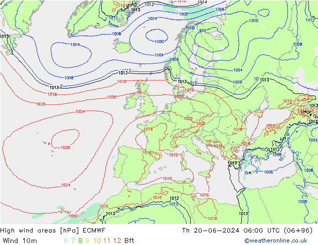 High wind areas ECMWF gio 20.06.2024 06 UTC