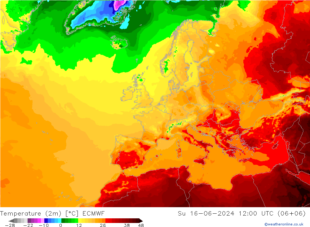温度图 ECMWF 星期日 16.06.2024 12 UTC