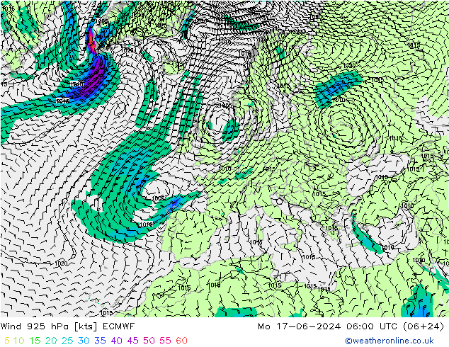 Wind 925 hPa ECMWF Mo 17.06.2024 06 UTC