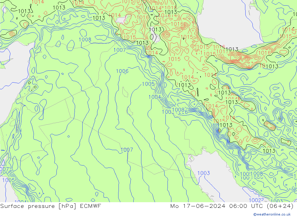 Atmosférický tlak ECMWF Po 17.06.2024 06 UTC
