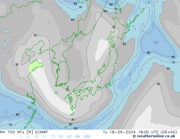 Humedad rel. 700hPa ECMWF mar 18.06.2024 18 UTC