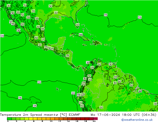 Temperatura 2m Spread ECMWF lun 17.06.2024 18 UTC