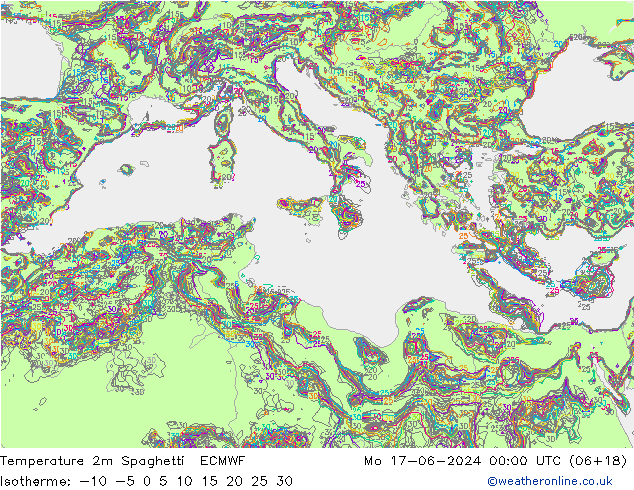 Temperature 2m Spaghetti ECMWF Po 17.06.2024 00 UTC