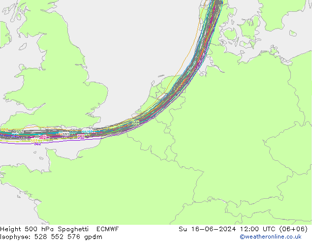 Geop. 500 hPa Spaghetti ECMWF dom 16.06.2024 12 UTC
