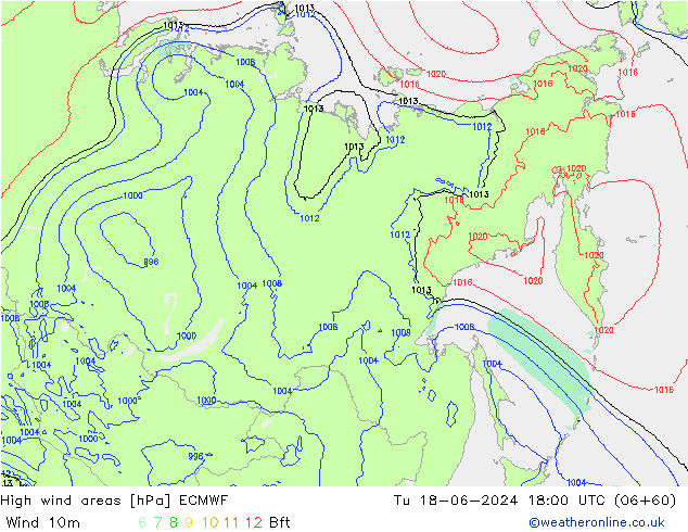 yüksek rüzgarlı alanlar ECMWF Sa 18.06.2024 18 UTC