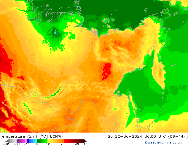 Temperature (2m) ECMWF Sa 22.06.2024 06 UTC