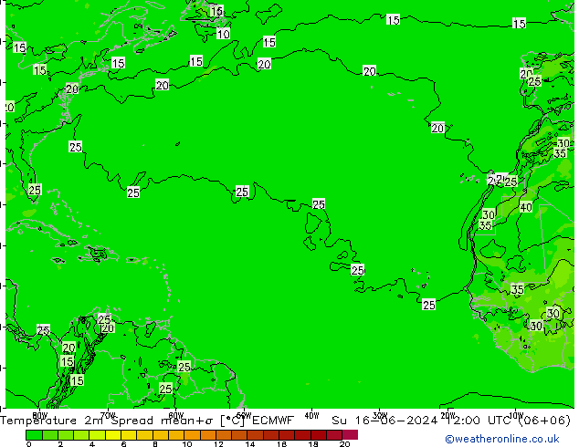карта температуры Spread ECMWF Вс 16.06.2024 12 UTC