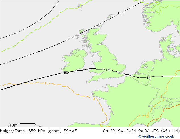 Height/Temp. 850 гПа ECMWF сб 22.06.2024 06 UTC