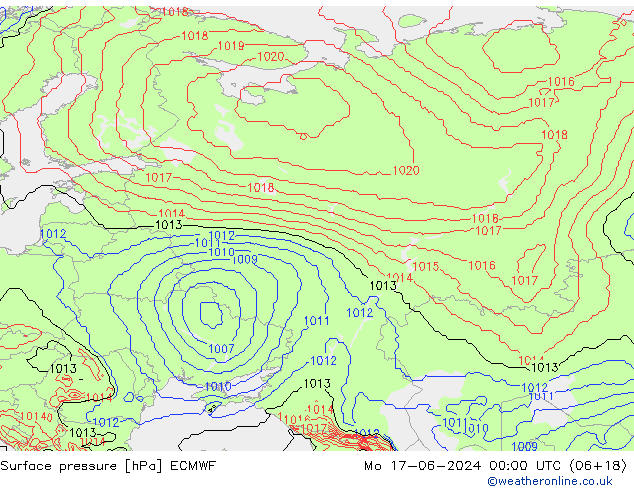 Surface pressure ECMWF Mo 17.06.2024 00 UTC