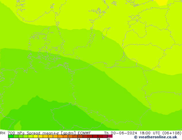 Humidité rel. 700 hPa Spread ECMWF jeu 20.06.2024 18 UTC
