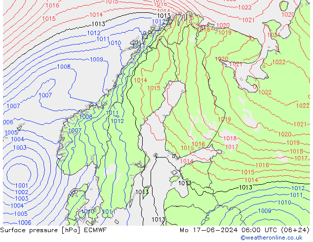 Surface pressure ECMWF Mo 17.06.2024 06 UTC