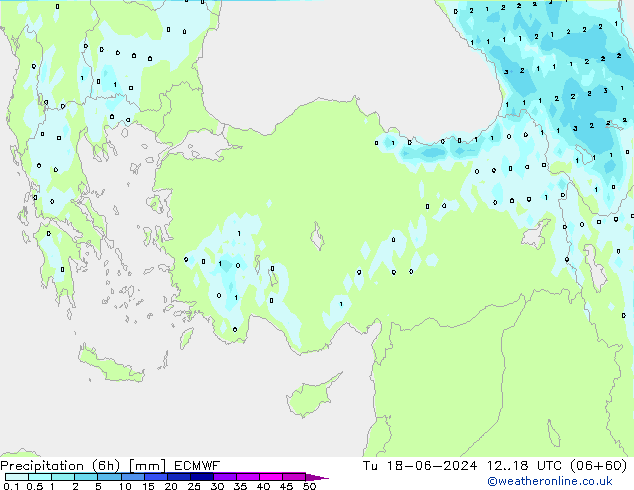 Precipitación (6h) ECMWF mar 18.06.2024 18 UTC
