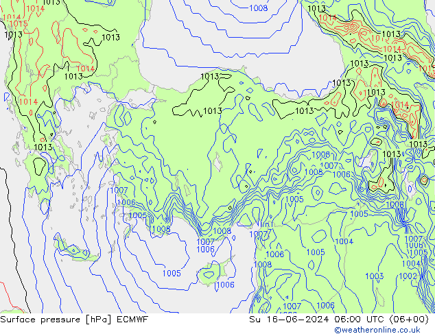 приземное давление ECMWF Вс 16.06.2024 06 UTC