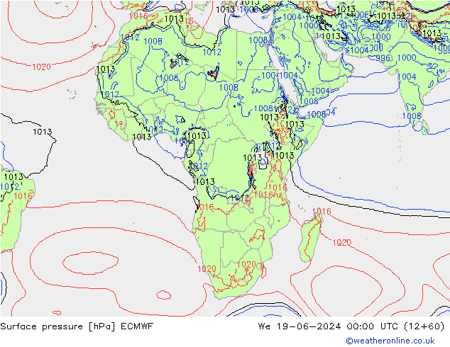 pressão do solo ECMWF Qua 19.06.2024 00 UTC