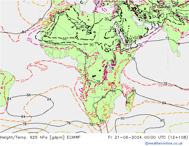 Height/Temp. 925 гПа ECMWF пт 21.06.2024 00 UTC