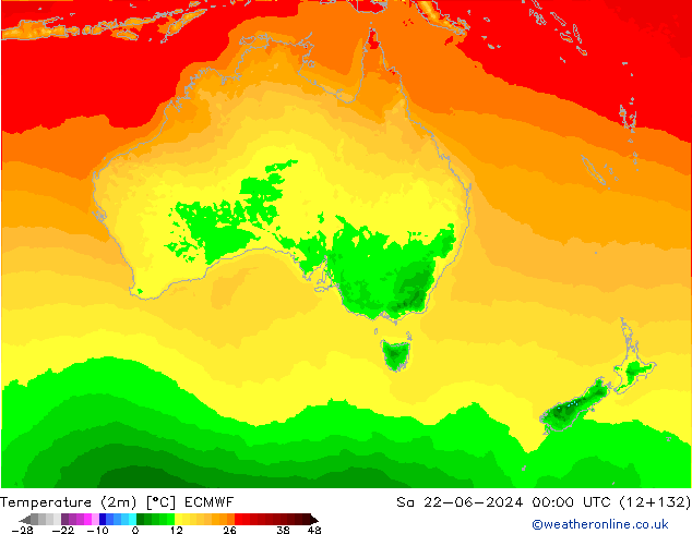 Temperaturkarte (2m) ECMWF Sa 22.06.2024 00 UTC
