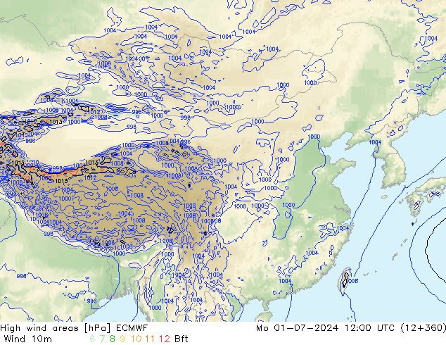 High wind areas ECMWF Mo 01.07.2024 12 UTC