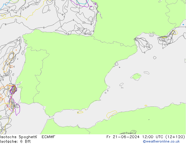 Isotachs Spaghetti ECMWF ven 21.06.2024 12 UTC