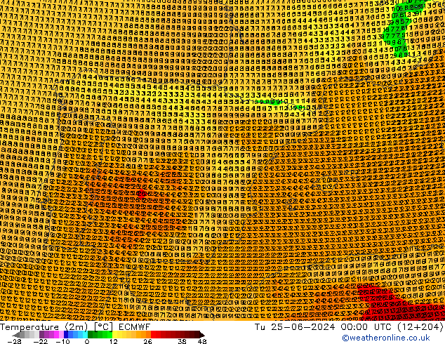 Temperaturkarte (2m) ECMWF Di 25.06.2024 00 UTC