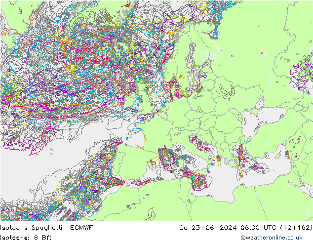 Isotachs Spaghetti ECMWF Dom 23.06.2024 06 UTC