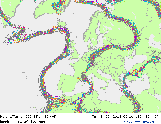 Height/Temp. 925 hPa ECMWF Di 18.06.2024 06 UTC