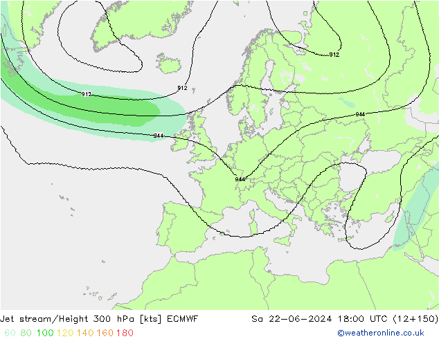 Jet stream/Height 300 hPa ECMWF Sa 22.06.2024 18 UTC