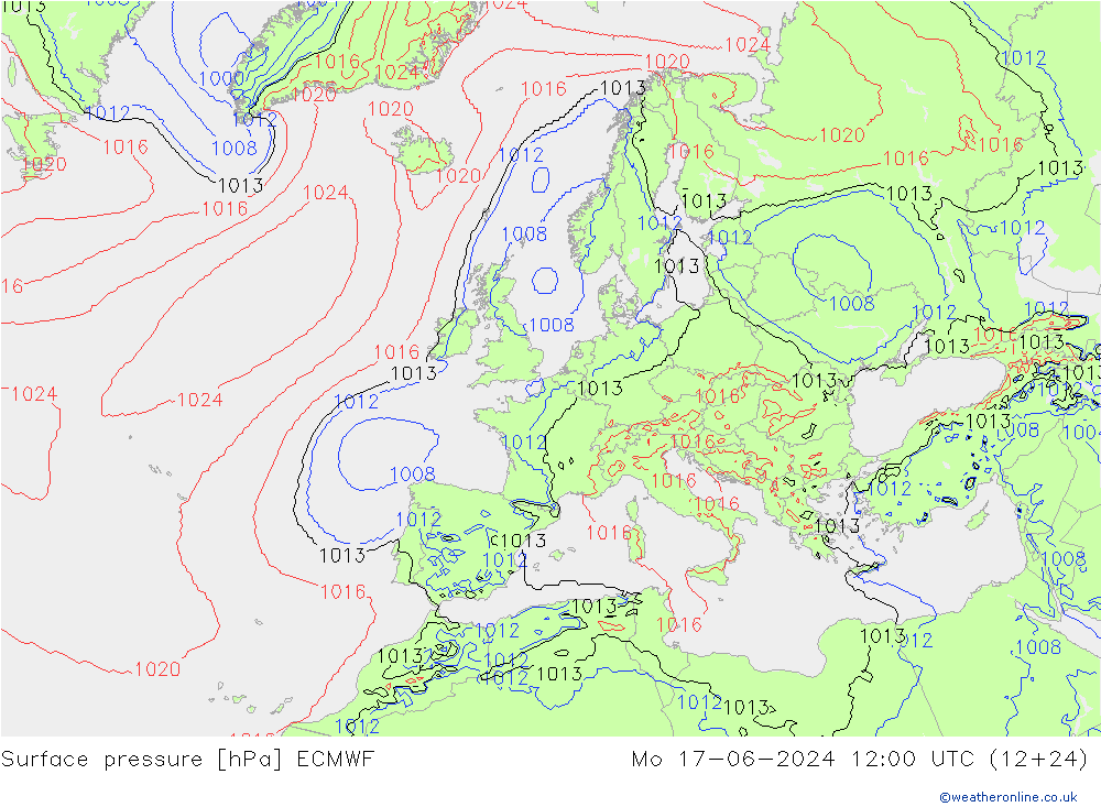 地面气压 ECMWF 星期一 17.06.2024 12 UTC