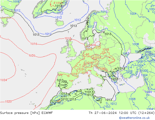 pression de l'air ECMWF jeu 27.06.2024 12 UTC
