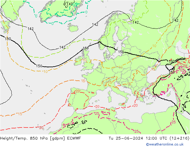 Height/Temp. 850 hPa ECMWF wto. 25.06.2024 12 UTC