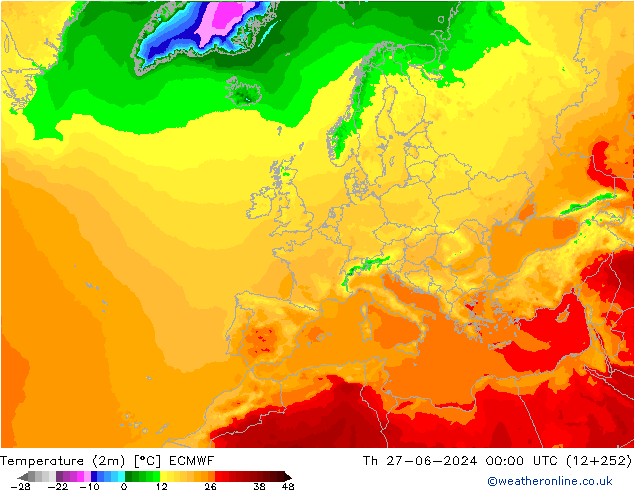Temperatura (2m) ECMWF Qui 27.06.2024 00 UTC